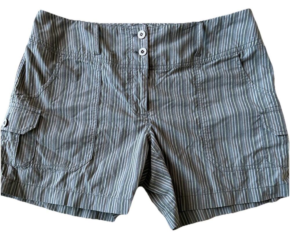 Women's Cargo Shorts 8 army green stripes nautical Casual Hike Gorpcore Outdoor